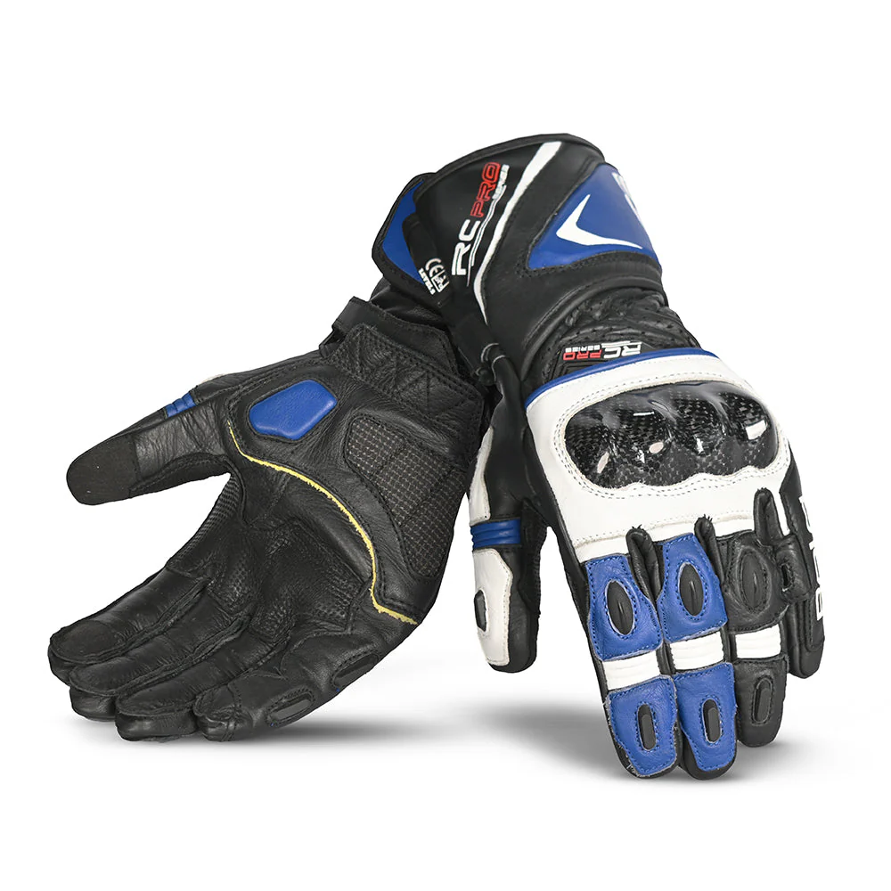 1 BELA Rocket Racing Gloves Motorcycle Long Style White Blue Black Protection