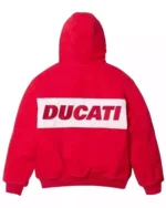 Unisex Red TLJ Supreme Ducati Hooded Biker Handmade Jacket Denim Racing Jacket - Image 2