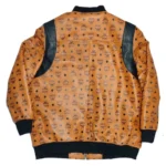 MCM Men’s Brown Leather Biker Jacket – Premium Quality Laser Printed Coat - Image 2