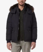Men's Faux Fur Trimmed Bomber Jacket with Removable Hood