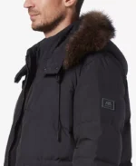 Men's Faux Fur Trimmed Bomber Jacket with Removable Hood - Image 2