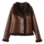 Women’s Brown Shearling Leather Jacket – Real Sheepskin Aviator Bomber Flight Coat