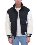 Men's Athletic Leather-Sleeve Puffer Jacket