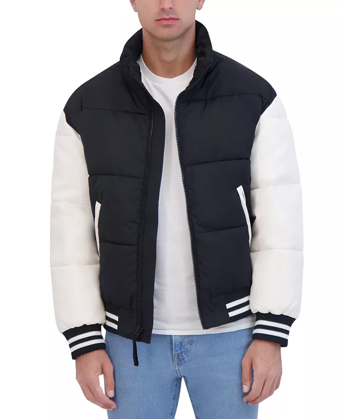 29041831_fpx.webp Men's Athletic Leather-Sleeve Puffer Jacket - Image 1