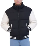 Men's Athletic Leather-Sleeve Puffer Jacket - Image 2