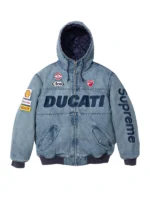 Unisex Blue TLJ Supreme Ducati Hooded Biker Handmade Jacket Denim Racing Jacket