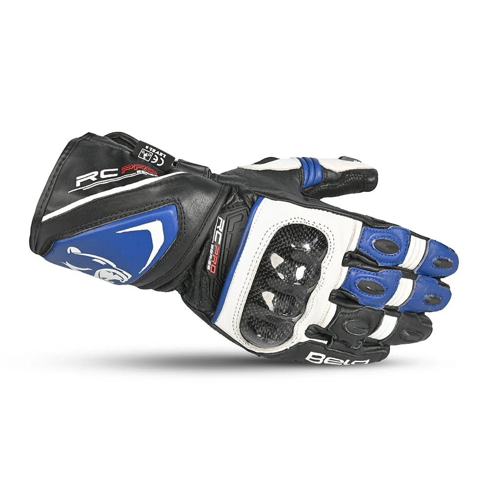 3 BELA Rocket Racing Gloves Motorcycle Long Style White Blue Black Protection - Image 3