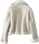 Women’s White Aviator Bomber Shearling Jacket – Real Sheepskin Flying Coat - Image 2