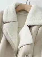 Women’s White Aviator Bomber Shearling Jacket – Real Sheepskin Flying Coat - Image 3
