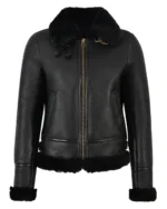 Women’s RAF B3 Shearling Bomber Jacket – Black Aviator Sheepskin Pilot Coat