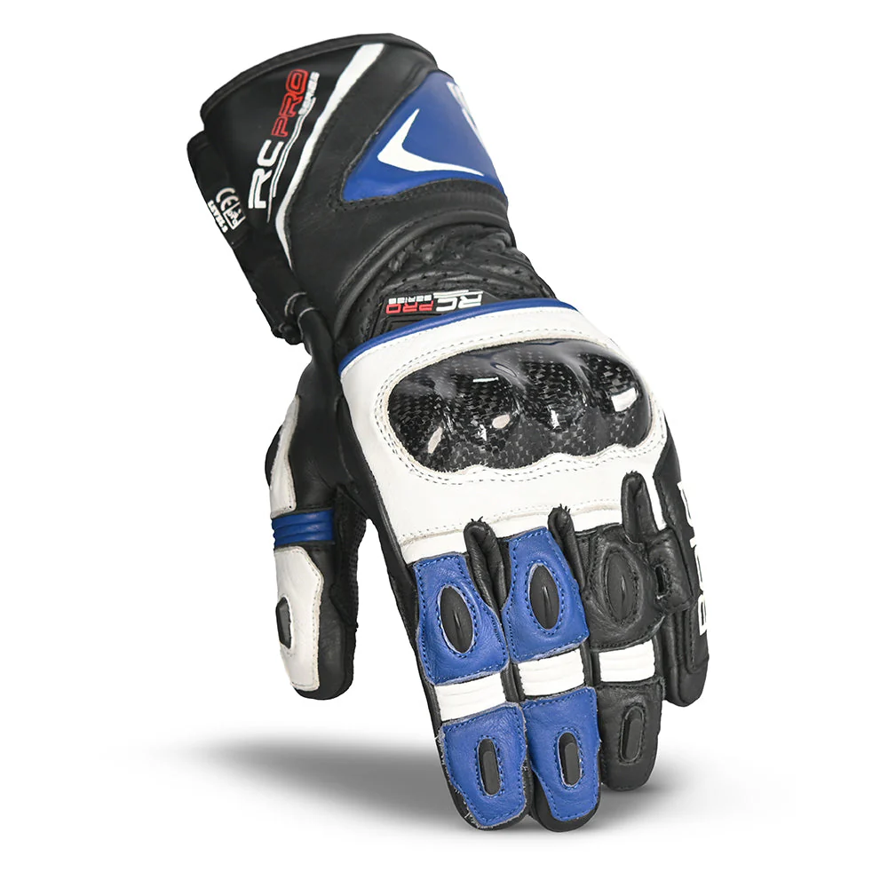 4 BELA Rocket Racing Gloves Motorcycle Long Style White Blue Black Protection - Image 4