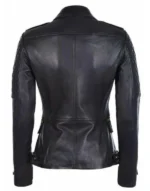 Women’s Black Lambskin Leather Motorcycle Jacket – Gold Zipper Stylish Biker - Image 3