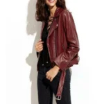 Women’s Burgundy Lambskin Motorcycle Leather Jacket – Slim Fit Genuine Biker - Image 2