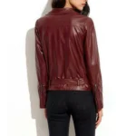 Women’s Burgundy Lambskin Motorcycle Leather Jacket – Slim Fit Genuine Biker - Image 3
