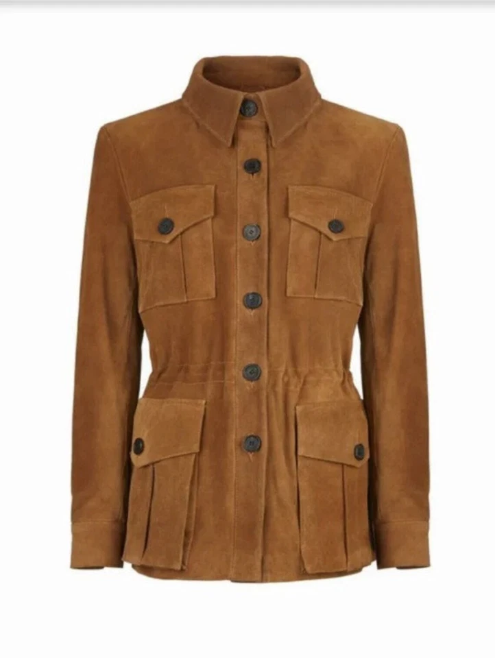 48 Women’s Brown Pure Suede Leather Jacket – Classic Slim Fit Outerwear - Image 1