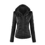 Women’s Genuine Lambskin Leather Jacket – Biker Moto Style with Removable Hood