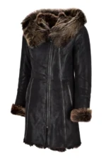 Women’s Toscana Black Long Hooded Sheepskin Shearling Winter Coat - Image 2