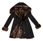 Women’s Toscana Black Long Hooded Sheepskin Shearling Winter Coat - Image 3