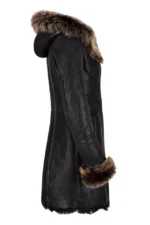Women’s Toscana Black Long Hooded Sheepskin Shearling Winter Coat - Image 4
