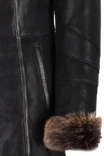 Women’s Toscana Black Long Hooded Sheepskin Shearling Winter Coat - Image 5