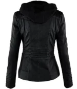 Women’s Genuine Lambskin Leather Jacket – Biker Moto Style with Removable Hood - Image 2