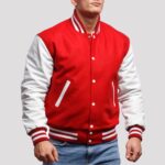 Crimson Knit & Noir Authentic Leather Varsity Letterman Jacket - Image 2