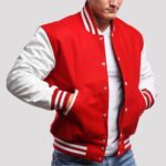 Crimson Knit & Noir Authentic Leather Varsity Letterman Jacket - Image 3