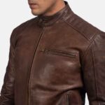 Viper Brown Leather Biker Jacket - Image 2