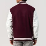 Maroon Wool Body &  White Leather Sleeves Varsity Jacket - Image 4