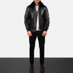 Airin Classic Black Leather Aviator Bomber Jacket - Image 6