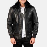 Airin Classic Black Leather Aviator Bomber Jacket