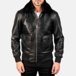 Airin Classic Black Leather Aviator Bomber Jacket - Image 3