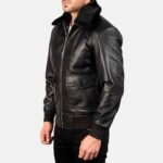 Airin Classic Black Leather Aviator Bomber Jacket - Image 2