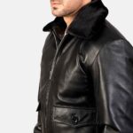 Airin Classic Black Leather Aviator Bomber Jacket - Image 5