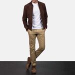 Mocha Suede Bomber Jacket - Image 3