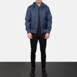 Hanklin Cobalt Hooded Aviator Bomber Jacket - Image 6