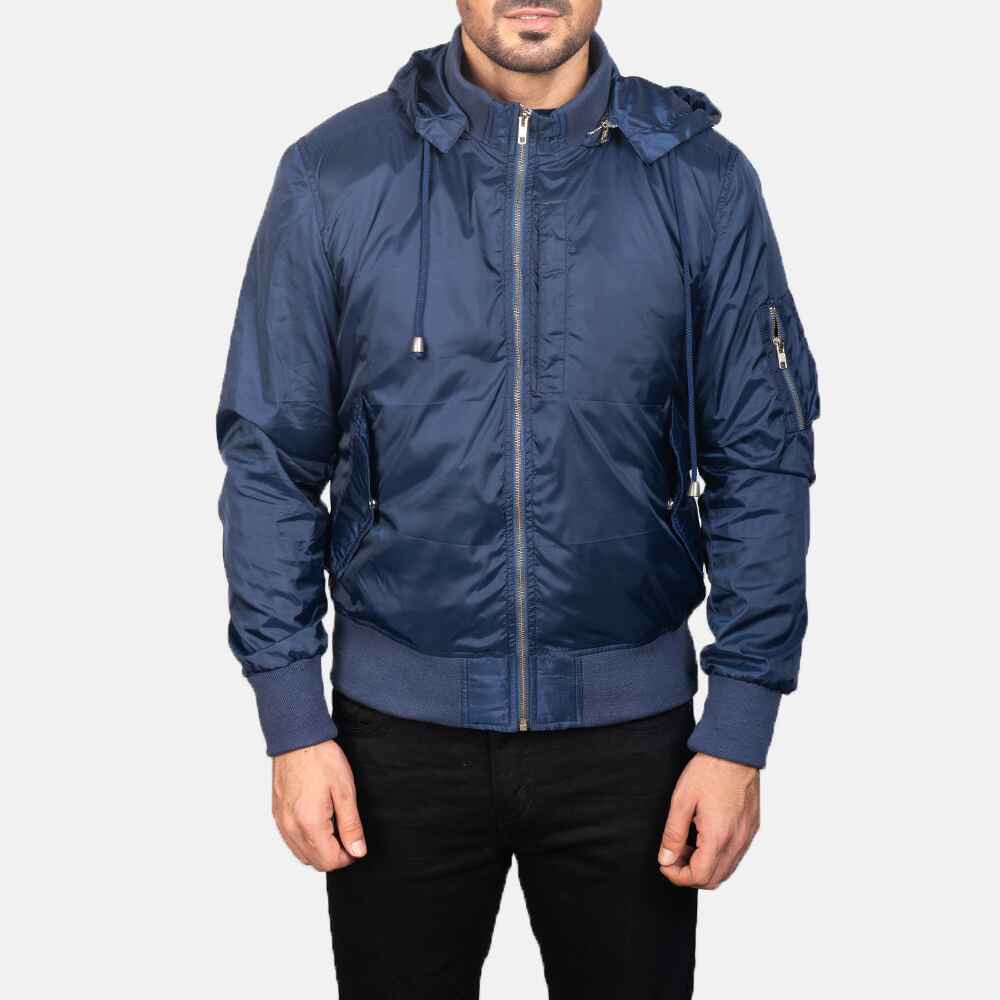 MensBlueHoodedBomberJacket0891-5-1599119833815-1.jpg Hanklin Cobalt Hooded Aviator Bomber Jacket - Image 1