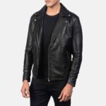 Rogue Black Leather Biker Jacket- Safe Journey - Image 2