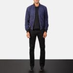 Shane Navy Suede Bomber Jacket