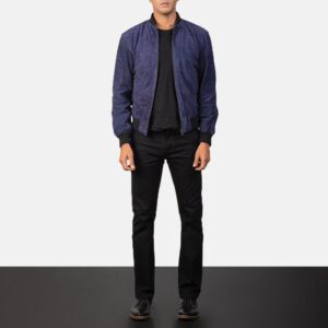 Shane Navy Suede Bomber Jacket