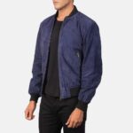 Shane Navy Suede Bomber Jacket - Image 2