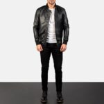 Bomia Jet Black Leather Aviator Bomber Jacket - Image 6