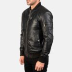 Bomia Jet Black Leather Aviator Bomber Jacket - Image 2