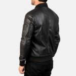 Bomia Jet Black Leather Aviator Bomber Jacket - Image 4