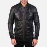 Bomia Jet Black Leather Aviator Bomber Jacket - Image 3