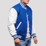 Azure Wool & Ivory Genuine Leather Varsity Jacket - Image 3