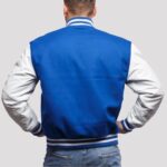 Azure Wool & Ivory Genuine Leather Varsity Jacket - Image 4