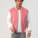 Blush Wool body & Radiant White Leather Sleeves Varsity Jacket