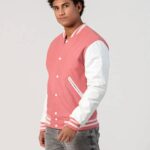 Blush Wool body & Radiant White Leather Sleeves Varsity Jacket - Image 2