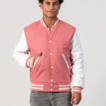 Blush Wool body & Radiant White Leather Sleeves Varsity Jacket - Image 3